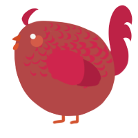 A red and crimson chicken with a half-lace pattern