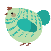 A gluppy and turquoise chicken with a bar pattern