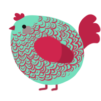 A mint and crimson chicken with a double-lace pattern