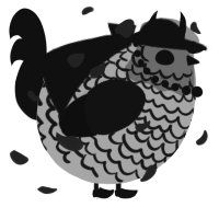 A silver and black chicken with a lace pattern