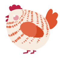 A cream and vermilion chicken with a bar pattern