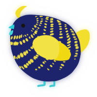 A navy and yellow chicken with a bar pattern