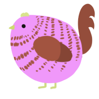 A lavender and russet chicken with a bar pattern