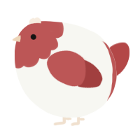 A white and red chicken with a head pattern