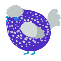 A indigo and silver chicken with a speckle pattern