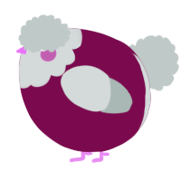 A wine and silver chicken with a head pattern