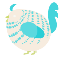 A cream and aqua chicken with a bar pattern
