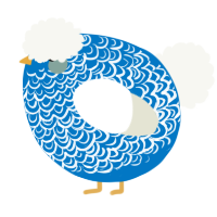 A sapphire and white chicken with a double-lace pattern
