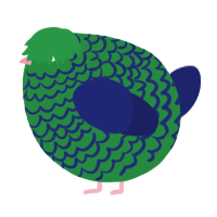 A viridian and navy chicken with a lace pattern