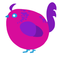 A fuchsia and violet chicken with a neck-speckle pattern