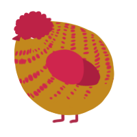 A ochre and crimson chicken with a bar pattern