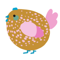 A gold and pink chicken with a speckle pattern