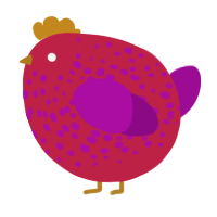 A crimson and plum chicken with a speckle pattern