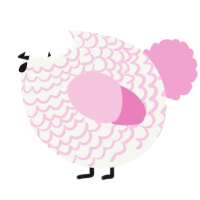 A white and pink chicken with a lace pattern