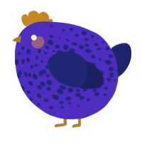 A indigo and navy chicken with a speckle pattern