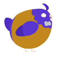A ochre and indigo chicken with a head pattern