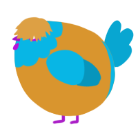 A orange and cerulean chicken with a head pattern