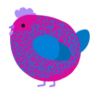 A fuchsia and sapphire chicken with a double-lace pattern