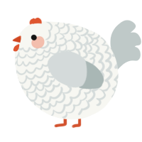 A white and silver chicken with a lace pattern