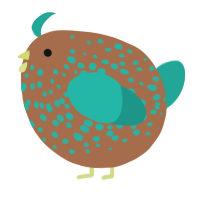 A brown and turquoise chicken with a speckle pattern