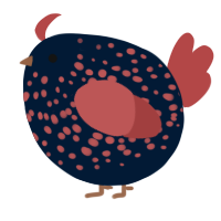 A tumblr and red chicken with a speckle pattern