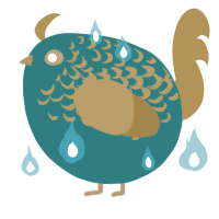 A teal and ochre chicken with a half-lace pattern