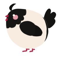 A cream and black chicken with a head pattern