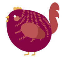 A maroon and red chicken with a half-bar pattern