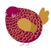 A maroon and gold chicken with a lace pattern