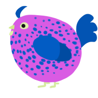 A orchid and ultramarine chicken with a speckle pattern