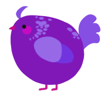 A violet and blurple chicken with a neck-speckle pattern