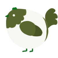 A white and olive chicken with a head pattern