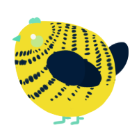 A yellow and tumblr chicken with a bar pattern