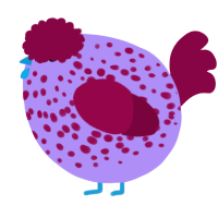 A lilac and maroon chicken with a speckle pattern
