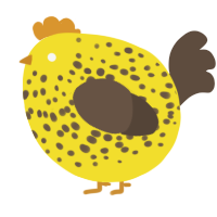 A yellow and bark chicken with a speckle pattern
