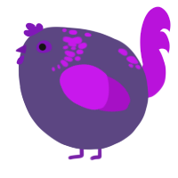 A overcast and amethyst chicken with a neck-speckle pattern