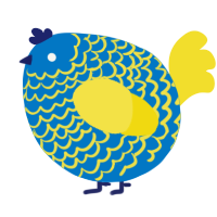 A sapphire and yellow chicken with a lace pattern
