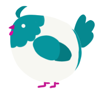 A white and teal chicken with a head pattern