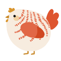 A cream and vermilion chicken with a half-bar pattern