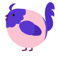 A rose and indigo chicken with a head pattern