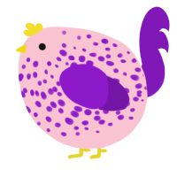 A rose and violet chicken with a speckle pattern