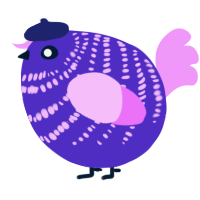 A indigo and lavender chicken with a bar pattern