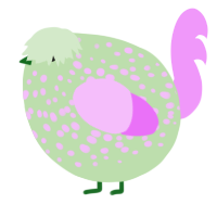 A gluppy and lavender chicken with a speckle pattern