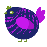 A navy and amethyst chicken with a bar pattern