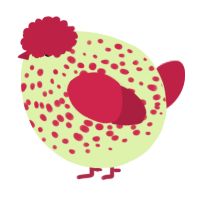 A apple and crimson chicken with a speckle pattern