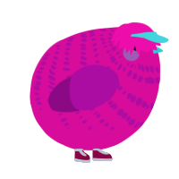 A fuchsia and plum chicken with a bar pattern