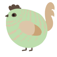 A gluppy and beige chicken with a bar pattern