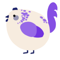 A cream and blurple chicken with a neck-speckle pattern