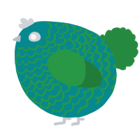 A teal and viridian chicken with a lace pattern