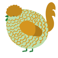 A gluppy and ochre chicken with a lace pattern